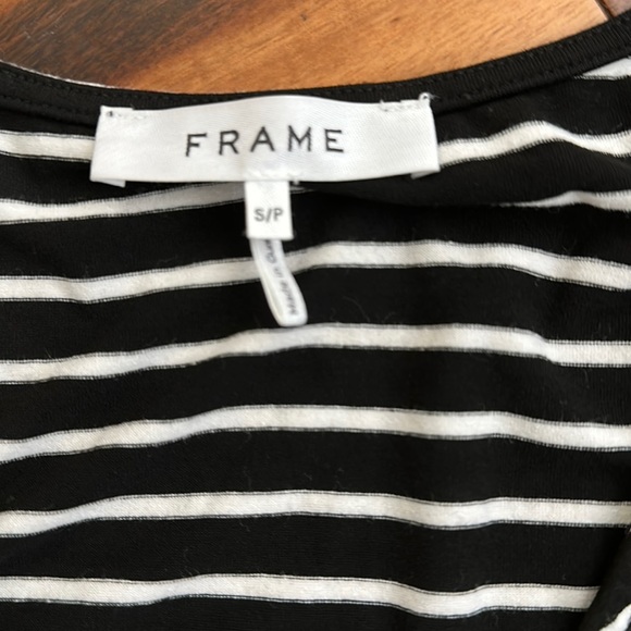 FRAME CHEVRON STRIPED VNECK TOP PUFF SLEEVES SIZE SMALL SHIRRED FRONT - Picture 5 of 7